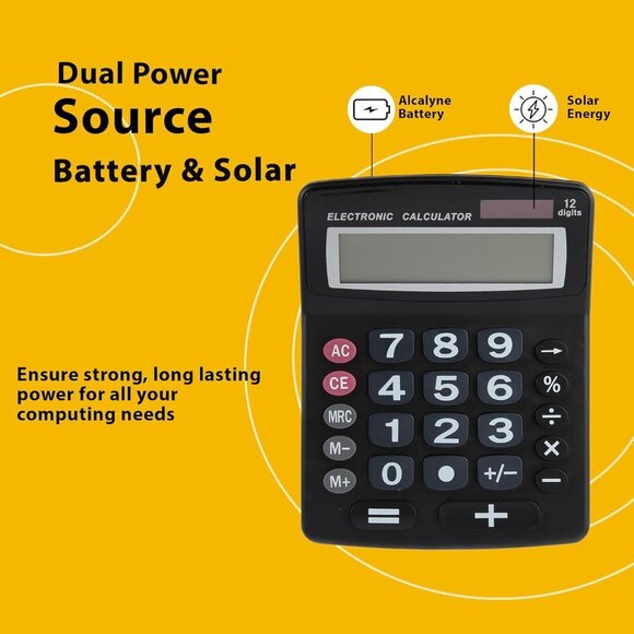 Lily' Home Jumbo 12 Digit with Solar Power, Large LCD Display - Desktop Calculat - Picture 6 of 8